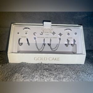 BNIB CRAVINGS by Gold Cake Brass w/Silver Plated 9-Pair Earrings Set